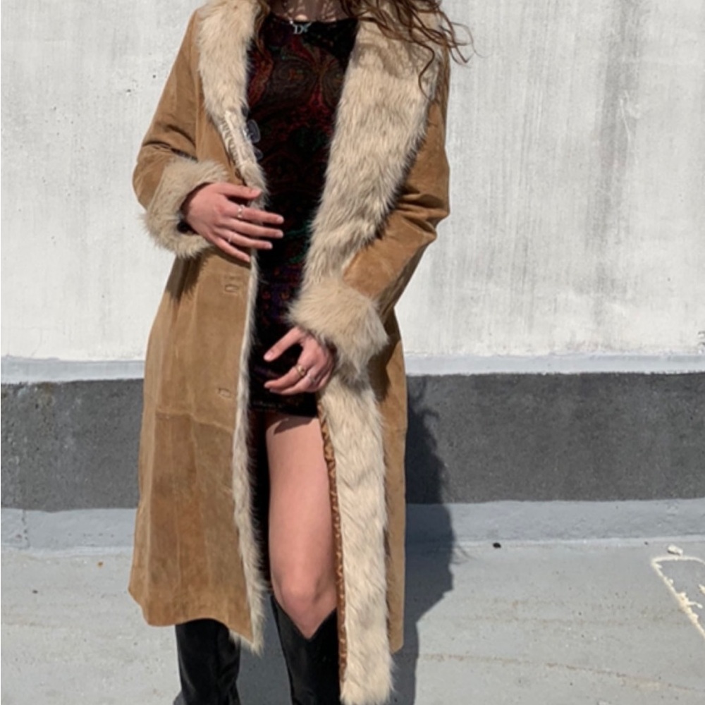 Wilsons Leather Tan Suede Jacket with Faux Fur